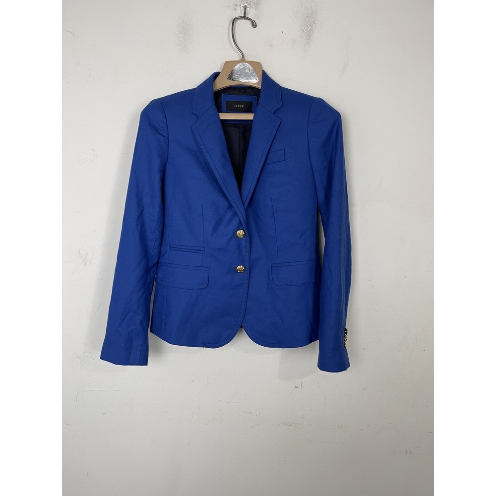 J Crew Womens Blazer 0‎ Blue Wool Gold Button Schoolboy Preppy School Academia